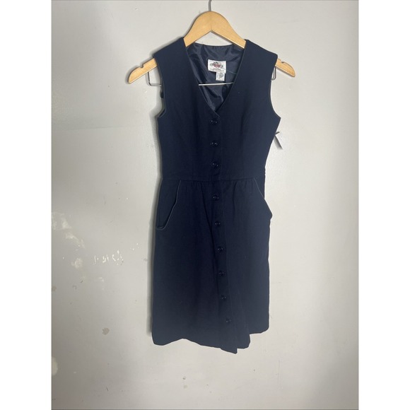 Vintage Original Lanz Salzburg Navy Wool Girl's Dress 12 - Picture 2 of 5